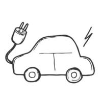 Gekritzel skizzieren von Elektro Auto Konzept auf Weiß Hintergrund. Elektro Auto Gekritzel Kunst. Karikatur Vektor Illustration. isoliert skizzieren Linie Kunst. Symbol im Hand Zeichnung Design Stil.