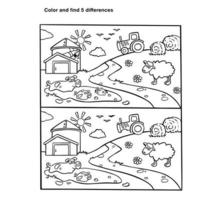 hitta skillnader pussel för ungar, färg bok vektor