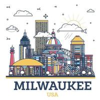 översikt milwaukee Wisconsin stad horisont med modern färgad byggnader isolerat på vit. milwaukee USA stadsbild med landmärken. vektor