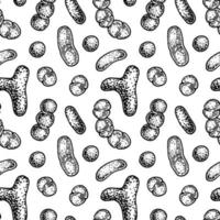 bakteriemönster i realistisk skissstile. handritad medicinsk bakgrund. vektor illustration