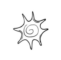 niedliche cartoon hand gezeichnete sonnenzeichnung. süße Vektor-Schwarz-Weiß-Sonnenzeichnung. isolierte monochrome Doodle-Sonnenzeichnung auf weißem Hintergrund. vektor