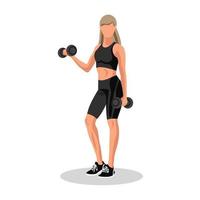 ansiktslös kondition caucasian kvinna i sportkläder stående och håller på med en träna med de hantlar. träna och sporter Träning begrepp. vektor illustration