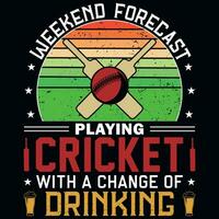 helgen prognos spelar cricket med en förändra av dricka tshirt design vektor