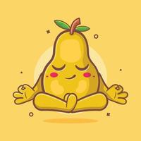 Ruhe Birne Obst Charakter Maskottchen mit Yoga Meditation Pose isoliert Karikatur im eben Stil Design vektor