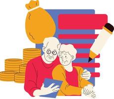 Alten Paar lesen ein Buch zusammen. Vektor Illustration im eben Stil