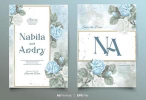 Aquarell Hochzeit Einladung Karte Vorlage mit Blau und Grün Blume Ornament vektor