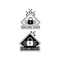 sichern Technik Logo Vektor Illustration schwarz und Weiß.