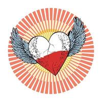 T-Shirt Design von ein geflügelt Herz mit das Farben rot und Weiß. Herz mit das Farben von das Flagge von Indonesien, Monaco oder Polen. vektor