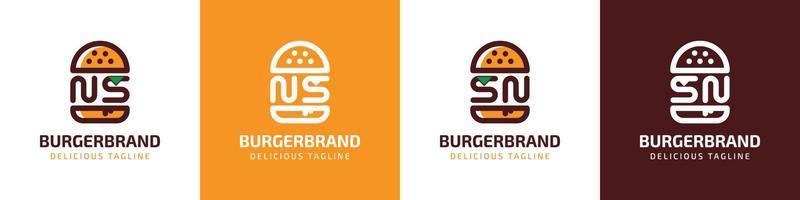 brev ns och sn burger logotyp, lämplig för några företag relaterad till burger med ns eller sn initialer. vektor