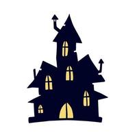 Halloween verfolgt Haus isoliert auf Weiß Hintergrund. unheimlich dunkel Silhouette von Zuhause oder Villa. Karikatur Vektor gespenstisch Illustration. gotisch süß Stadt, Dorf