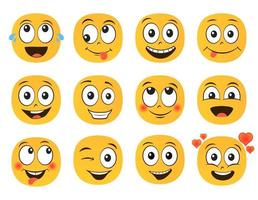 roligt leende uttryckssymboler ansikten. uppsättning av emoji. platt stil vektor illustration