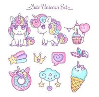 süße Einhorn Set Pastellfarben vektor