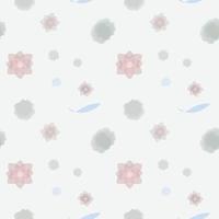 nahtloses Muster mit niedlichem Cartoon, rosa Blume, Blättern und Blumenformen auf einem weißen Hintergrund. vektor