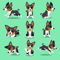 uppsättning tecknad karaktär basenji hund poser vektor