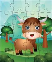 Puzzlespielillustration für Kinder mit niedlichem Büffel vektor