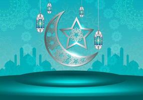 islamisch Urlaub Feier Banner entworfen mit Halbmond Mond und Illustration von Moschee. Hintergrund geeignet zum Ramadan und eid al-fitr vektor