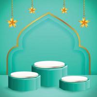 3d Produktanzeige blau und weiß Podium thematisch islamisch mit Stern für Ramadan vektor