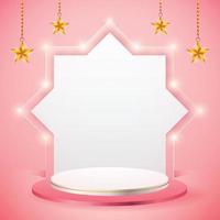 3d Produktanzeige rosa und weiß Podium thematisch islamisch mit Stern für Ramadan vektor