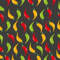 sömlös mönster med röd, gul och grön chili paprikor på svart bakgrund. vektor illustration
