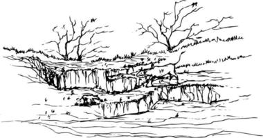 Hand gezeichnet Vektor Natur Illustration mit ein Landschaft auf Main Aussicht