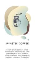 abstrakt kreativ kaffe bakgrunder med kopia Plats för text och hand dra ikon en kaffe kvarn. vektor begrepp för kaffe affär hus, Kafé med blå modern mall för hemsida, app.