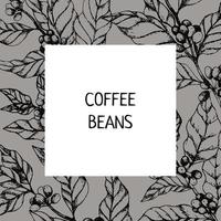hand dragen vektor illustration med årgång svart och grå kaffe ram. mall för organisk kaffe affär. kaffe träd med bär i graverat stil. begrepp för förpackning kosmetisk, märka, baner