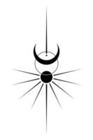 Sonne und Mond Jahrgang Linie Kunst Clip Art. Wicca Gliederung Logo Tätowierung. mystisch heilig Geometrie, Magie heidnisch Wicca Göttin und Gott Symbole. Vektor schwarz Zeichen Illustration isoliert alt Weiß Hintergrund