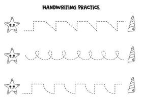 Rückverfolgung Linien zum Kinder. süß Seestern und Muschel. Schreiben ausüben. vektor