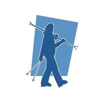 Silhouette von ein Mann Skifahren auf seine Snowboard. Silhouette von ein männlich tun Ski Sport Pose. vektor