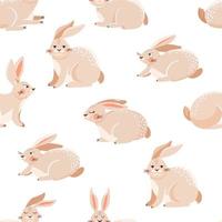 påsk sömlös mönster med söt olika kaniner. textur för textil, vykort, omslag papper, förpackning etc. vektor illustration på vit bakgrund.
