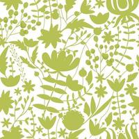 Ostern nahtlos Muster mit Silhouette von verschiedene Blumen und Blätter. Textur zum Textil, Postkarte, Verpackung Papier, Verpackung usw. Vektor Illustration.