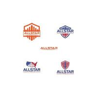 5 allstar Wort kombinieren Logo Design und Neu Logo vektor