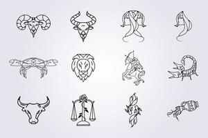 Linie Arbeit von Tierkreis Horoskop Astrologie Zeichen einstellen Vektor Linie Illustration Design