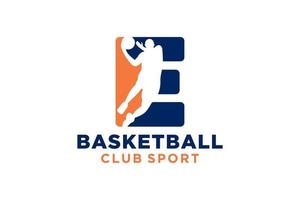Initiale Brief e Basketball Logo Symbol. Korb Ball Logo Symbol. vektor