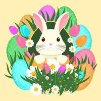 Ostern Illustration mit Hase, Blumen, Ostern Eier, Hintergrund, Banner oder saisonal Karte, Frühling Illustration, Urlaub Illustration vektor