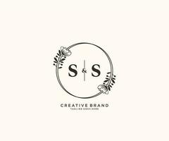 första ss brev hand dragen feminin och blommig botanisk logotyp lämplig för spa salong hud hår skönhet boutique och kosmetisk företag. vektor