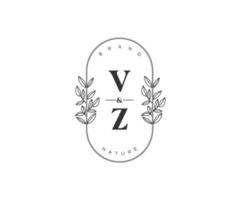 Initiale vz Briefe schön Blumen- feminin editierbar vorgefertigt Monoline Logo geeignet zum Spa Salon Haut Haar Schönheit Boutique und kosmetisch Unternehmen. vektor