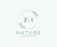 första zi brev botanisk feminin logotyp mall blommig, redigerbar förhandsgjord monoline logotyp lämplig, lyx feminin bröllop varumärke, företags. vektor