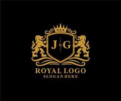 Initial jg Letter Lion Royal Luxury Logo Vorlage in Vektorgrafiken für Restaurant, Lizenzgebühren, Boutique, Café, Hotel, heraldisch, Schmuck, Mode und andere Vektorillustrationen. vektor