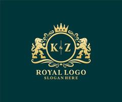 Initial kz Letter Lion Royal Luxury Logo Vorlage in Vektorgrafiken für Restaurant, Lizenzgebühren, Boutique, Café, Hotel, heraldisch, Schmuck, Mode und andere Vektorillustrationen. vektor