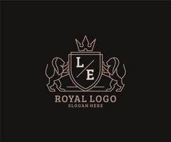 första le brev lejon kunglig lyx logotyp mall i vektor konst för restaurang, kungligheter, boutique, Kafé, hotell, heraldisk, Smycken, mode och Övrig vektor illustration.