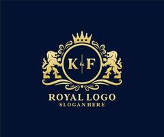 första K F brev lejon kunglig lyx logotyp mall i vektor konst för restaurang, kungligheter, boutique, Kafé, hotell, heraldisk, Smycken, mode och Övrig vektor illustration.