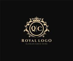 första qc brev lyxig varumärke logotyp mall, för restaurang, kungligheter, boutique, Kafé, hotell, heraldisk, Smycken, mode och Övrig vektor illustration.