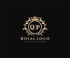 första qp brev lyxig varumärke logotyp mall, för restaurang, kungligheter, boutique, Kafé, hotell, heraldisk, Smycken, mode och Övrig vektor illustration.