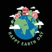 glücklich Erde Tag. Vektor Illustration von Erde, Wolke, Häuser, und Bäume