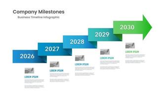 tidslinje infographic företag färdplan med steg pil och företag expansion. vektor illustration.