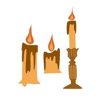 einstellen von Vektor Karikatur Jahrgang historisch Kerzen. dekorativ Kerze zum heim. Feuer und Licht.