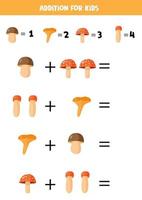 tillsats med olika svampar. matematikspel för barn. vektor