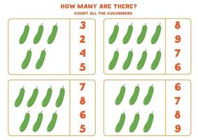 Zähle alle Gurken. Mathe-Spiel mit Gemüse. vektor
