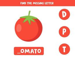 Finde den fehlenden Brief mit der süßen roten Cartoon-Tomate. vektor